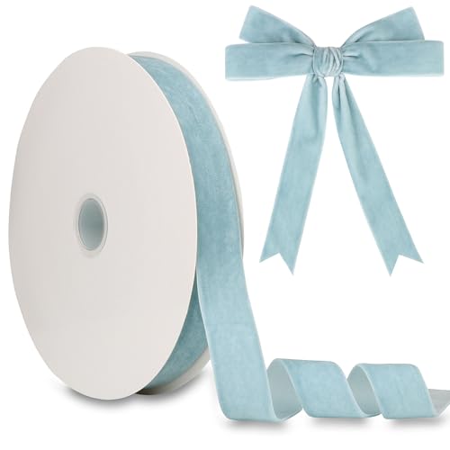 1 Inch Velvet Ribbon 30 Yards LVYOUIF Single Side Flocked Christmas Ribbon Roll for Gift Wrapping Bouquets Tree Bows Holiday & Party Decoration Light Blue -78