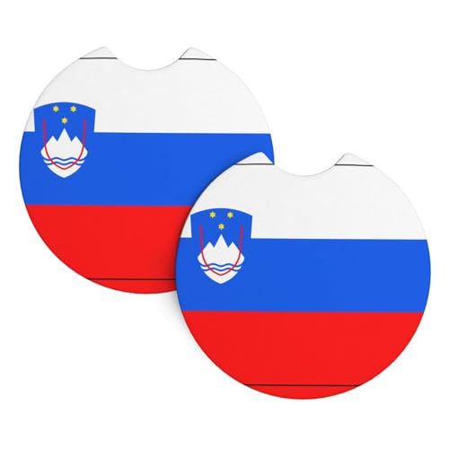 YYHWHJDE Lot de 2 sous-verres de voiture avec motif drapeau de la Slovénie – Durable et imperméable pour la protection et la décoration intérieure de la voiture