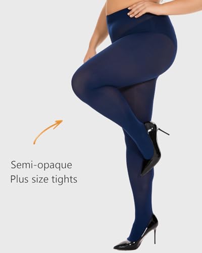 Image of DUCMODA Plus Size Tights for Women, Ultra Soft Solid Color Semi-Opaque Pantyhose, Nylon High Waist Stockings 1X 2X 3X 4X