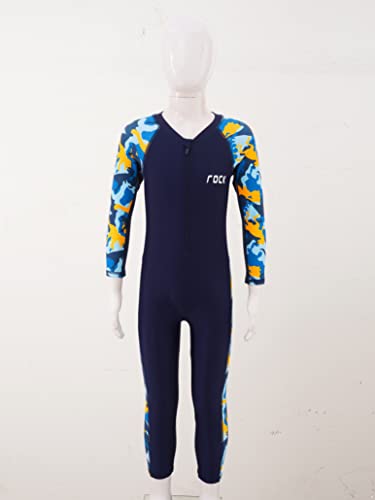 Winchang Kids Boys Girls One-Piece Swimsuit Zip Up Rash Guard Sunsuit Jumpsuit Camouflage Print Full Body Swimwear Navy Blue 5-6 Years #TOP1
