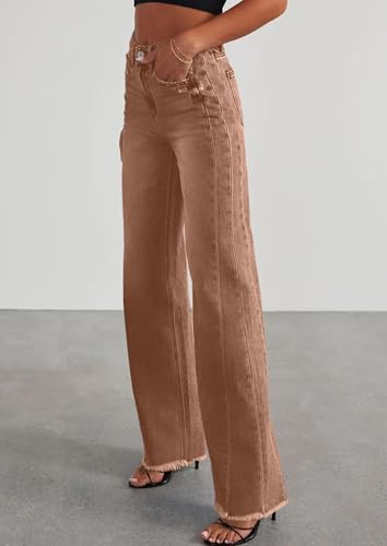 Image of PRETTYGARDEN Women's Wide Leg Jeans Raw Hem Denim Pants