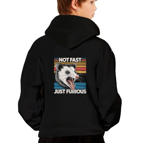 Vintage Not Fast Just Furious Funny Angry Opossum Hoodies for Teen Girls Boys Lightweight Kangaroo Pocket Sweatshirt2