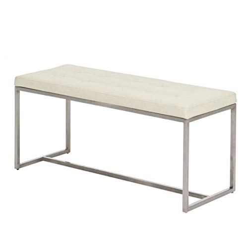 Banco 2 Plazas Barci Tapizado En Simil Cuero I Banco De Recibidor con Base De Acero INOX. I Taburete Pie De Cama Moderno I Color:, Color:Crema