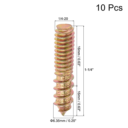 Image of uxcell 1 /4-20 x 1-1 /4 inch Hanger Bolts Double Head Dowel Screw for Wood Furniture 10pcs