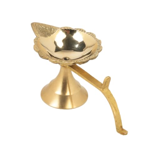 Image of Klassic Pure Brass 5.7 Inch Large Arti Diya for Puja | Traditional Deepak for Home Temple Mandir & Daily Pooja | Decorative Brass Oil Lamp for Diwali Gifting & Festive Decor | Pack of 1