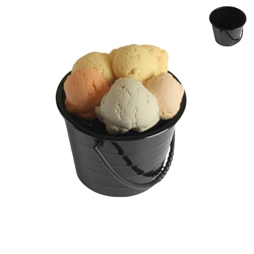 KKpxafl 20 PCS Plastic Dessert Cups with Handle, 5.7 oz Mini Bucket Ice Cream Cup for Birthday Party Supplies,Reusable Bucket Ice Cream Cup (Black)