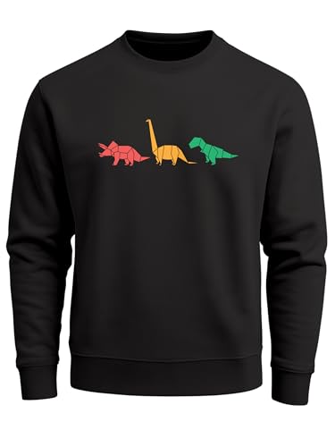 Neverless® Sweatshirt Herren Dinosaurier Aufdruck Polygon Tiere Geometric Print Fashion Streetstyle Rundhals-Pullover Schwarz M