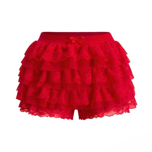 IQLWI Womens Y2k Ruffle Shorts Lace Layer Bloomers Sexy Booty Mini Skirt Pumpkin Sweet Pettipants (Red XX-Large)