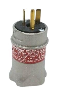 APPLETON ECP2023 Straight Blade, 125 VAC, 3 Pole, 5-20P, Plug, 20 AMP, 1 HP, 2 Wire