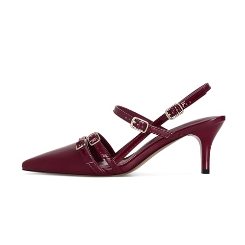 SOVANYOU Kitten Heels for Women Pointed Toe Stiletto Slingback Heels with Buckle Strap Pumps Dress Shoes2