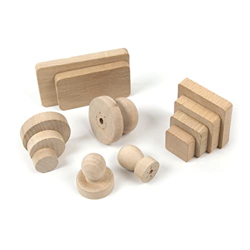 Uonlytech 15pcs Wood Blocks Solid Wood Handle for DIY Stamps Scrapbooking Christmas Ornaments Smooth Surface 2 Sizes