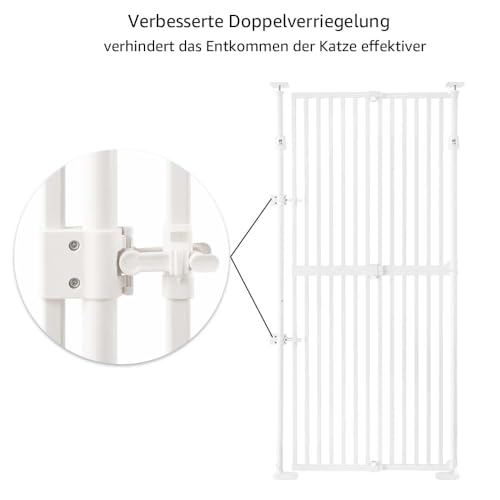 unipaws Katzenschutzgitter 190 cm extra hoch, automatisch schließend, ohne Bohren, Türschutzgitter für Katzen & Hunde, 53–86 cm Breite, Weiß