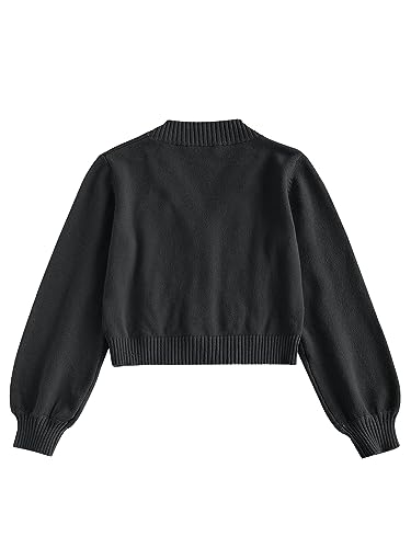 ZAFUL Women's Button Up Embroidered Cable Knit Cardigan V Neck Long Sleeve Cropped Sweater2