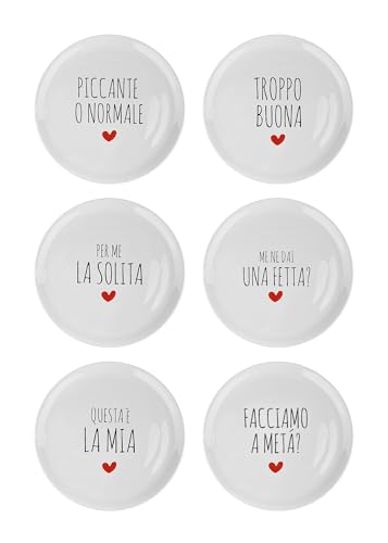 IlGruppone Set Di 6 Pezzi Piatti Per Pizza Grandi In Porcellana Piatto Cucina Pizze Piatti Piani Xxl Decorati Con Scritte - Diametro 31cm