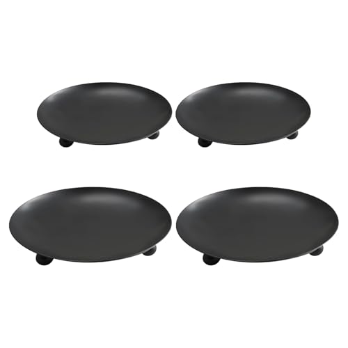 4 PCS Black Metal Pillar Candle Stand - Round Tray & Plate for Wedding, Church Decorative Candle Holders