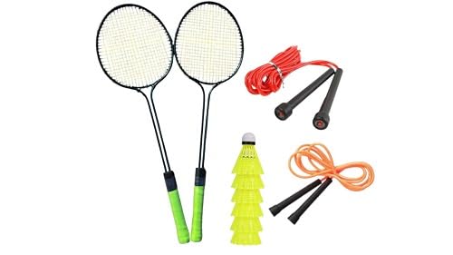 Badminton Racquet Set, 2 Racquets with 6 Nylon Shuttlecocks and 2 Skipping Ropes-image-33
