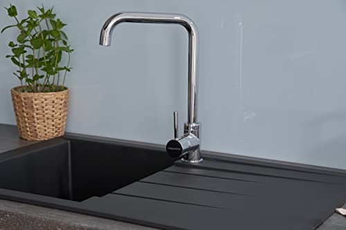 Respekta Mineralitespüle in Schwarz /1 Becken Einbauspüle in 80 x 50 cm Spülbecken geeignet für Unterschränke ab 50 cm Breite