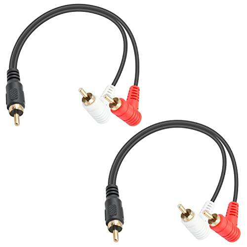 Duttek Câbles RCA, câble audio RCA mâle vers 2 mâles, câble RCA Y à 90 degrés pour caisson de basses, home cinéma, lecteur CD, audio de voiture ou autre appareil compatible RCA (0,25 m)
