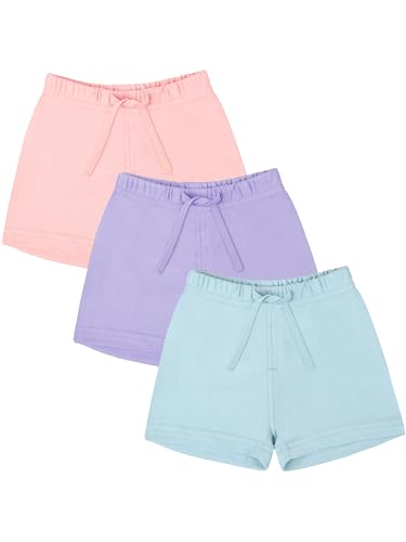 Ruisita 3 Pack Unisex-Baby Shorts Baby Cotton Short with Drawstring Soild Color Shorts for Toddler Kids, Powder Blue, Light Purple, Pink, 12-18 Months