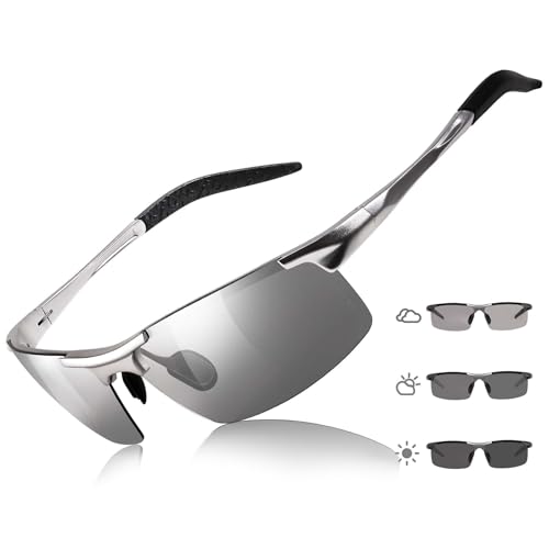 TJUTR Mens Photochromic Sunglasses ANSI Z87.1 Safety Glasses Polarized UV400 Protection for Day & Night Driving