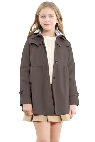 Image of Betusline Girls' Dress Coat, Kids Hoodie Wool Blend Coats Fall Winter Outerwear Peacoat,2-14 Years