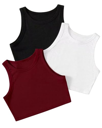 Image of (Pack of 3) Stylish Sleeveless Round Neck Ribbed Tank Tops for Women and Western Crop Top