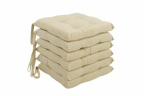 Viterbo Biancheria - Cuscini Sedie Cucina Set da 6 per Esterno ed Interno, Coprisedie con Laccetti, Design 4 Punti Imbottito, Ogni Cuscino è Realizzato in Morbida Spugna da 6cm (Panna)
