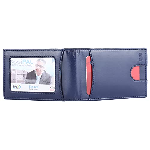 Image of Brooklyn Bridge Money Clip Wallets for Men Vegan Leather Smooth Blue - Slim RFID Protected Card Holder, Stylish Front Pocket Wallet with Cash Clip, Lightweight Gift for Him