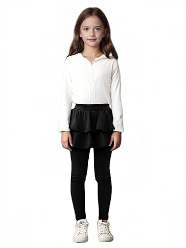Girls School Uniform Pants Kids Stretchy Tights Soft Tutu Leggings with Ruffle Skirt (US, Age, 7 Years, 8 Years, Black)3