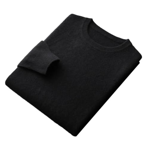 Men's Wool Cashmere Sweater Round Neck Knitted Warm Pullover Top(Black,Medium)