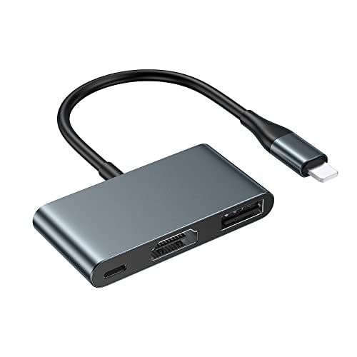Adaptateur HDMI pour iPhone 3 en 1 Convertisseur AV numérique, 1080p Vidéo & Audio Sync Screen Connector Câble HDMI pour iPhone, compatible avec iPad et écrans TV Projecteurs Cover