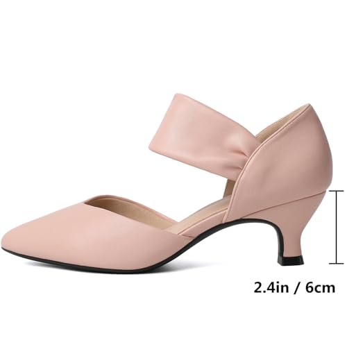 Image of RIBONGZ Kitten Heels for Women Closed Toe Comfortable Low Heels Pointed Toe Sexy Slip on Pumps Bridal Party Dressy Shoes
