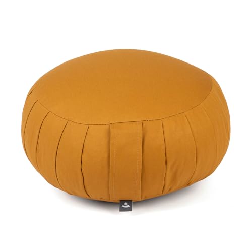 Bodhi Coussin de méditation Zafu ECO | Coussin de yoga traditionnel classique rond avec soufflets | Housse 100 % coton bio | Coussin d'assise haut de yoga...