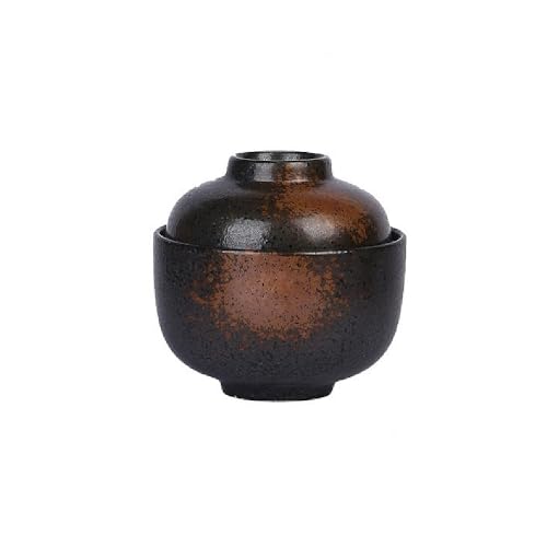 蒸し碗 茶碗蒸し碗 ほんわか和風陶の茶碗蒸しちゃわんむし器 陶器 和食器 蓋付き スプーン付き スープカップ デザートカップ スープ茶碗 使いやすい 電子レンジ 食器洗浄機対応 調理用品家庭用 (D,300ML)