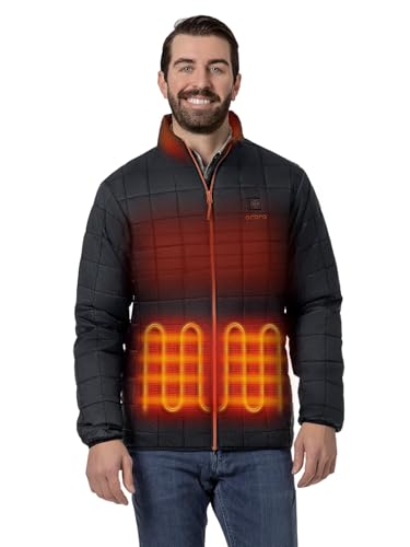 ORORO Mens Lightweight Quilted Heated Jacket with Heated Collar Heated Quilted Coat with Battery (Black L)