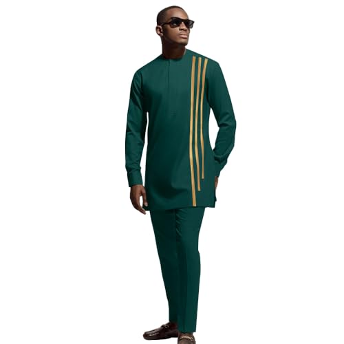 African Men‘s Party Suit Two Pieces Set Dashiki Shirt Pant Tracksuit Long Sleeve Outfit