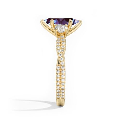 10K 14K 18K Gold 3 Stone Alexandrite Engagement Rings for Women 2CT Lab Created Color Change Alexandrite Infinity Twisted Rings Promise Wedding Anniversary Ring for Her Size 4-153