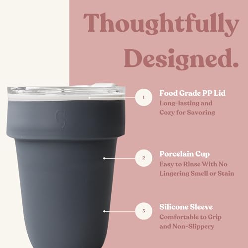 Vaso de viaje cerámico con tapa y funda, 15 oz negro miniatura 2