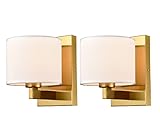 SAMTEEN Gold Wall Sconces Set of Two Mid Century Modern Brass Wall Lamp with Fabric Shade Wall Mount