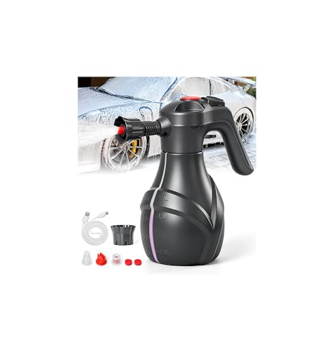 LuxBlue Electric Foam Sprayer Car Wash 3000mAh Battery Powered Car Foam Sprayer with Visible Capacity Scale | Type-C Charger 68 oz Cordless Pressurized Foaming Spray Cannon for Home Garden Cleaning