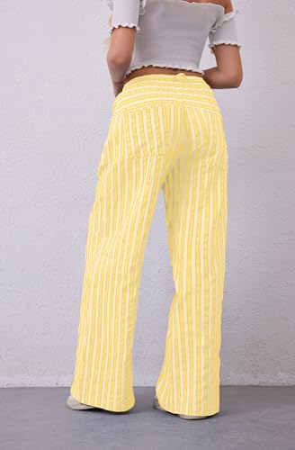 Image of MISSACTIVER Women Drawstring Striped Pants Loose Wide Leg Trousers Casual Low Waist Pants Comfy Lounge Pants with Pockets