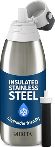 Image of Brita Stainless Steel Premium Filtering Water Bottle, BPA-Free, Reusable, Insulated, Replaces 300 Plastic Water Bottles, Filter Lasts 2 Months or 40 Gallons, Includes 1 Filter, Stainless - 32 oz