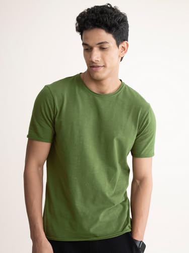 Image of DAMENSCH Men's Slim Fit Cotton-Elastane Blend Half Sleeve Casual T-Shirt | Round Neck T-Shirt