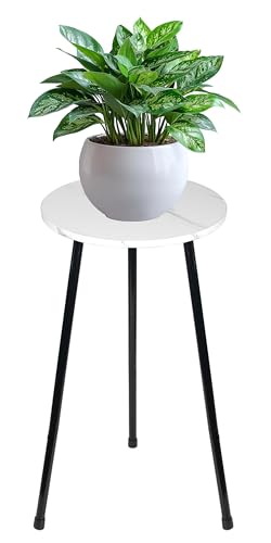 ARTORA Indoor Plant Stand, Mid Century Wood Plant Stool Adjustable White Corner Tall Plant Sand Marble Texture Small Round End Table 18 Inch Plant Holder for Flower Pots Modern Home Decor (18.11' x 9.25