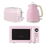 Salter Retro Pink Kettle, Toaster & Microwave Set – 1.7L Rapid Boil Kettle, 2-Slice Toaster with 6 Browning Levels, 20L Digital Microwave with 8 Cook Presets & 25.5cm Glass Turntable