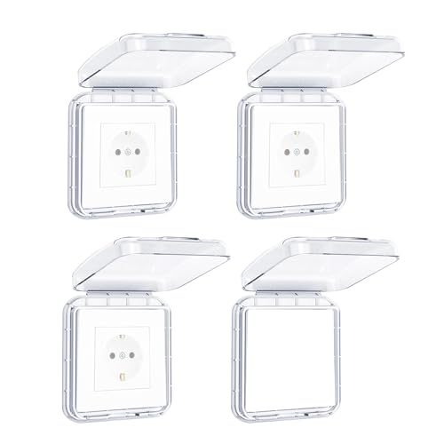 Cubierta Toma Corriente, Tipo 86 Impermeable Caja Enchufes Pared Transparente, Cubre Interruptor, Tapa de Enchufe Autoadhesivo para Baño, Cocina, Dormitorio y Exterior, Transparente, 4 Piezas