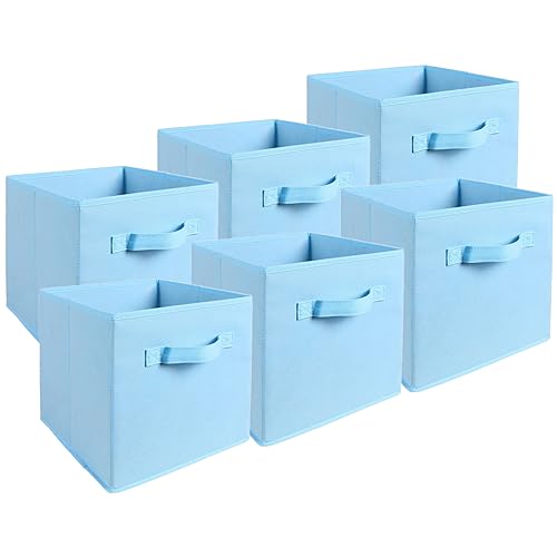 Image of Areaska 6 Pack Foldable Cloth Storage Cube, Collapsible Fabric Storage Cubes Organizer with Handles, (10.5H*10.5W*11D ) (Blue)