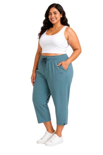 Image of CUPID Woman's Plus Size Plain Cotton Half Pant, 3 /4th Sports n Casual Night Short Pant, Knee Length Indoor n Outdoor Capris for Ladies