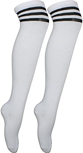 Cherry-on-Top Knee Thigh High Sock Cheerleader Pub Golf Fancy Dress Stripe Socks White/Black Stripe
