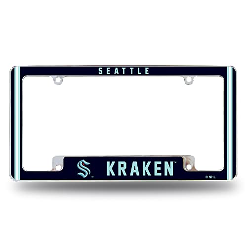 Rico Industries NHL Seattle Kraken Classic 12" x 6" Chrome All Over Automotive License Plate Frame for Car/Truck/SUV